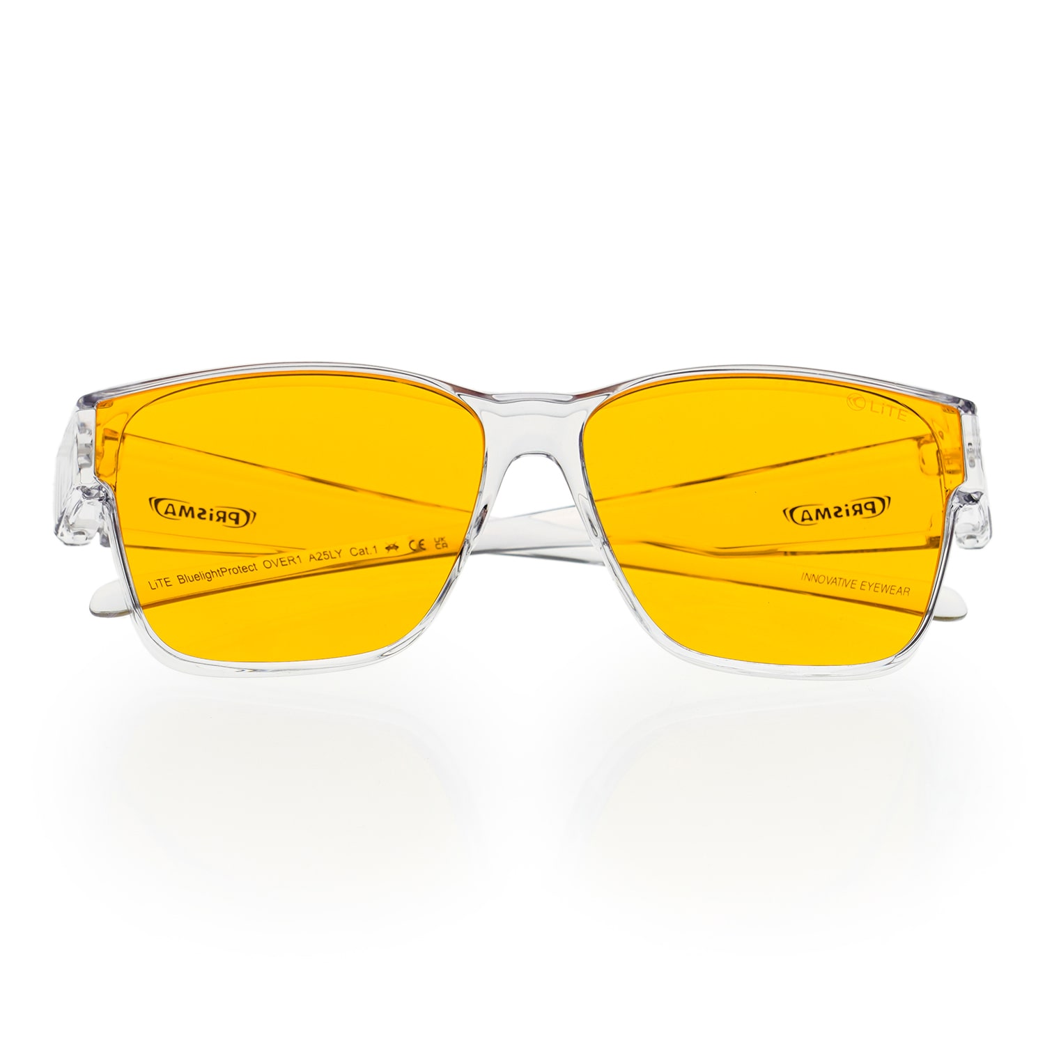 zusammengeklappte LiTE95 OVER1 Überziehbrille für Brillenträger mit 95% Blaulichtschutz und UV400-Schutz