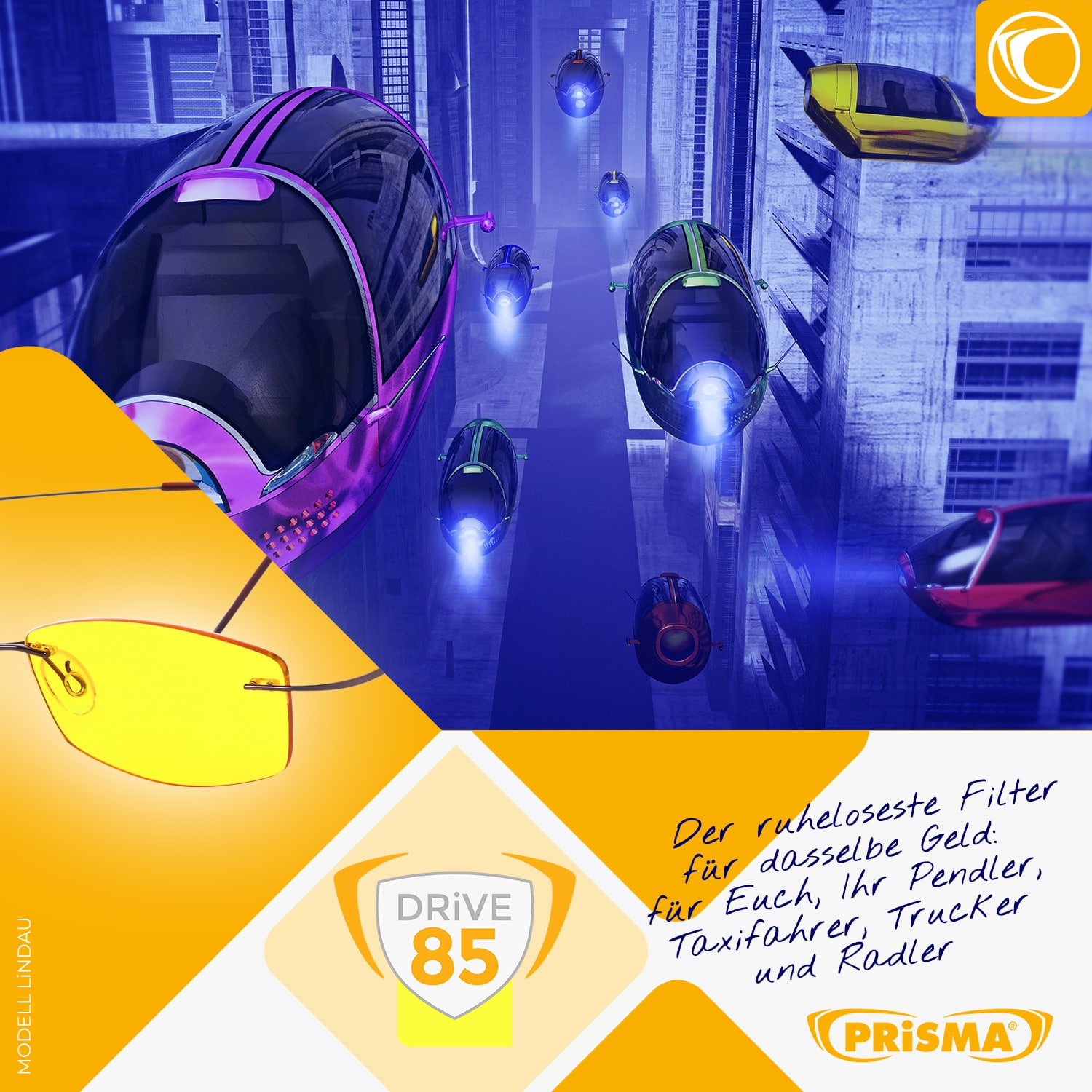 Future-oriented LINDAU DRIVE85 driving glasses, frameless and ultra-light, with modern blue light filter for safe vision