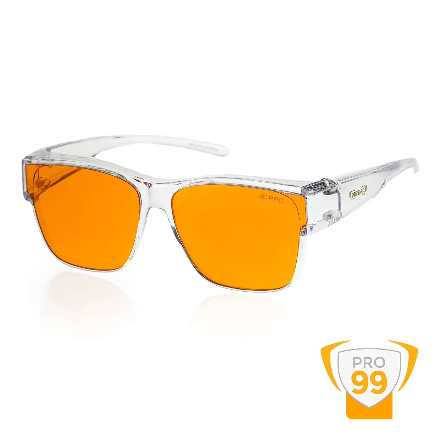 PRO99 OVER1 Fit-Over Glasses with 99% blue light protection and amber-coloured BluelightProtect lenses