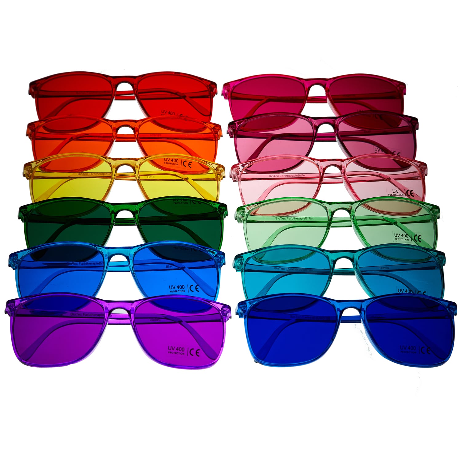 Kaufen Sie das 12teilige Farbbrillenset Klassisch von BioTec – vielseitiges Farbtherapie-Set mit 12 Farben und UV 400 Schutz 12teiliges Farbbrillenset Klassisch von BioTec – hochwertiges Set aus 12 Farbbrillen für Farbtherapie, Entspannung und Konzentration mit UV 400 Schutz
