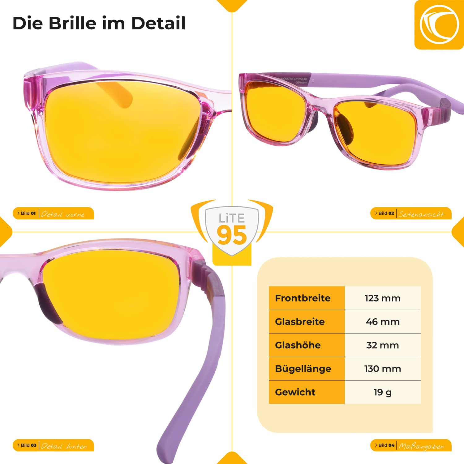 Abmessungen Bildschirmbrille Kids2 Lite