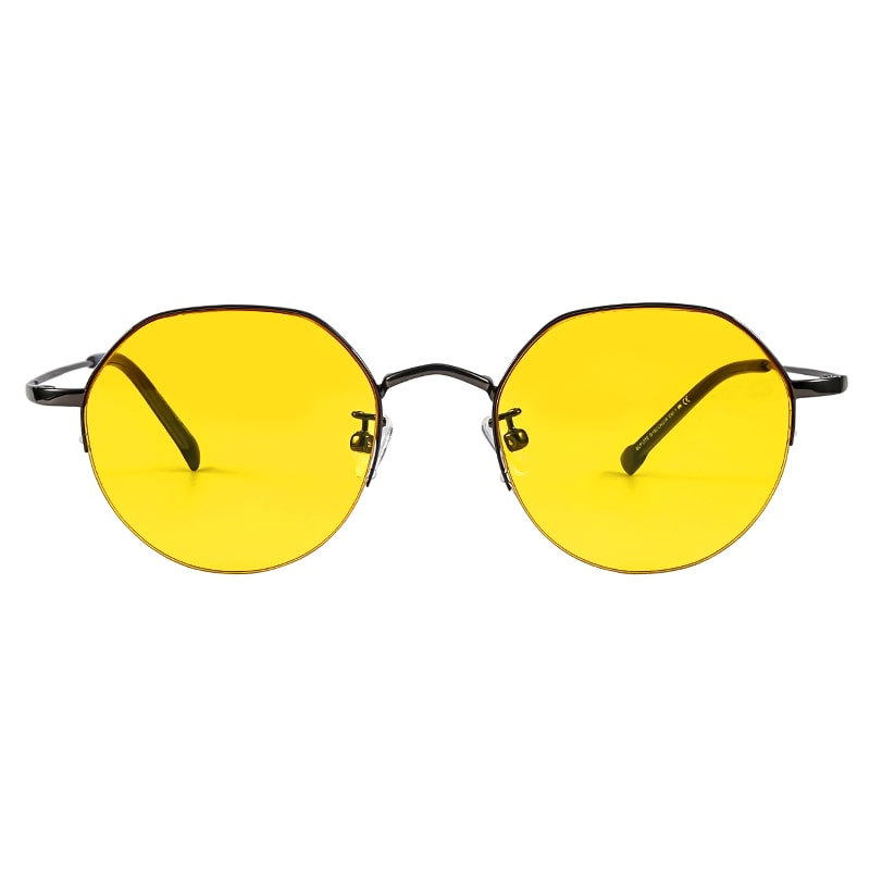 Frontansicht der Gamer-Blaulichtfilterbrille LAUTA EASY90 mit bernsteinfarbenen Gläsern und Halbrahmenfassung