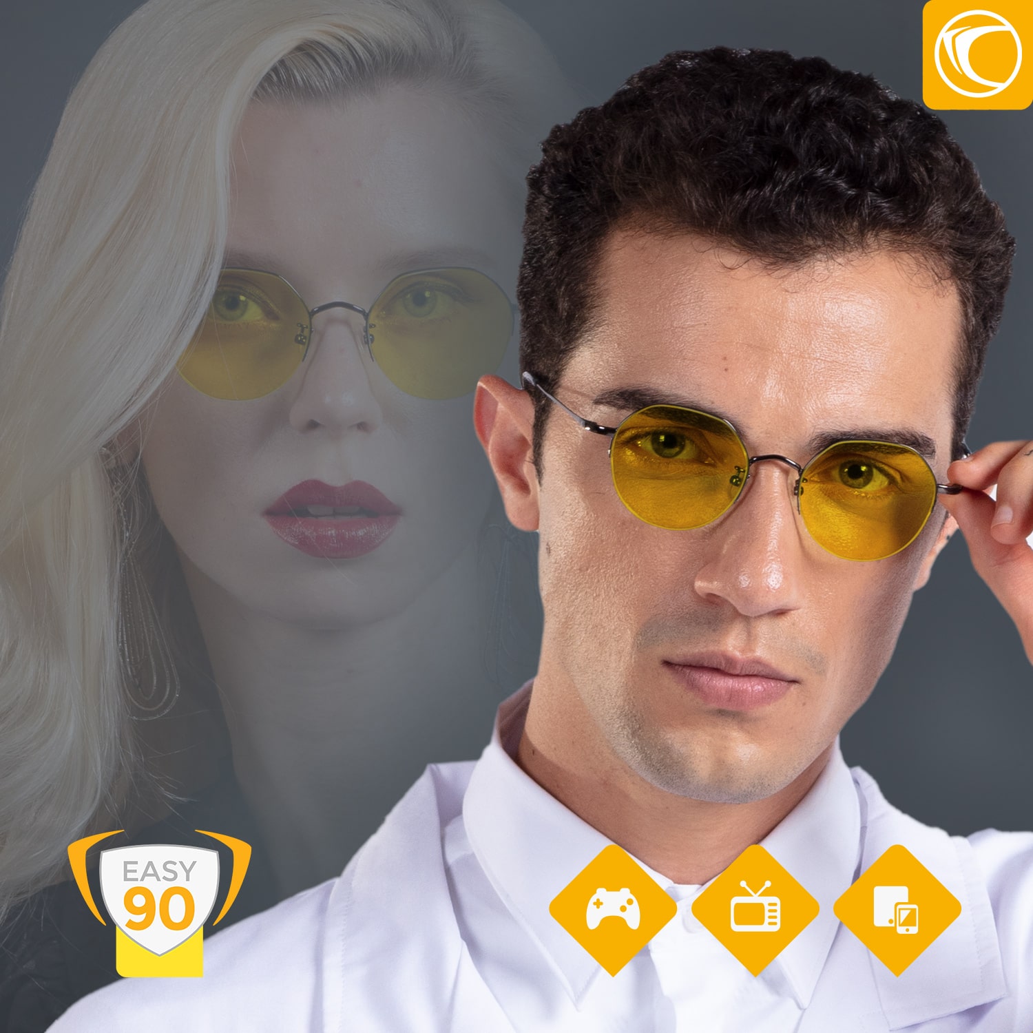 Porträtaufnahme einer Person mit der Blaulichtschutzbrille LAUTA EASY90 beim Arbeiten am Bildschirm