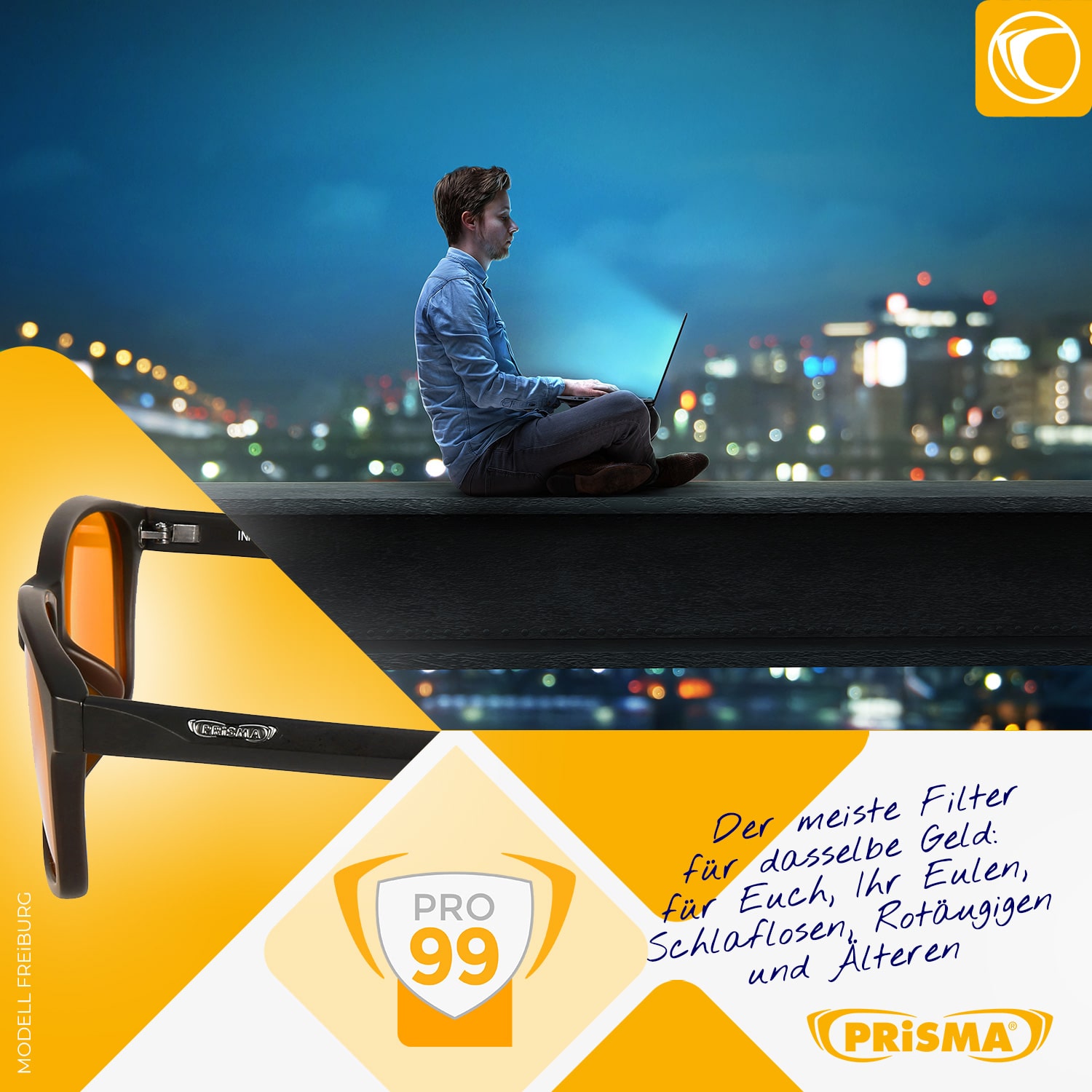 FREIBURG PRO99 Blaulichtfilter-Brille, 99 % HEVL, UV400, ergonomisches Unisex-Design, ideal für Abend und Nacht