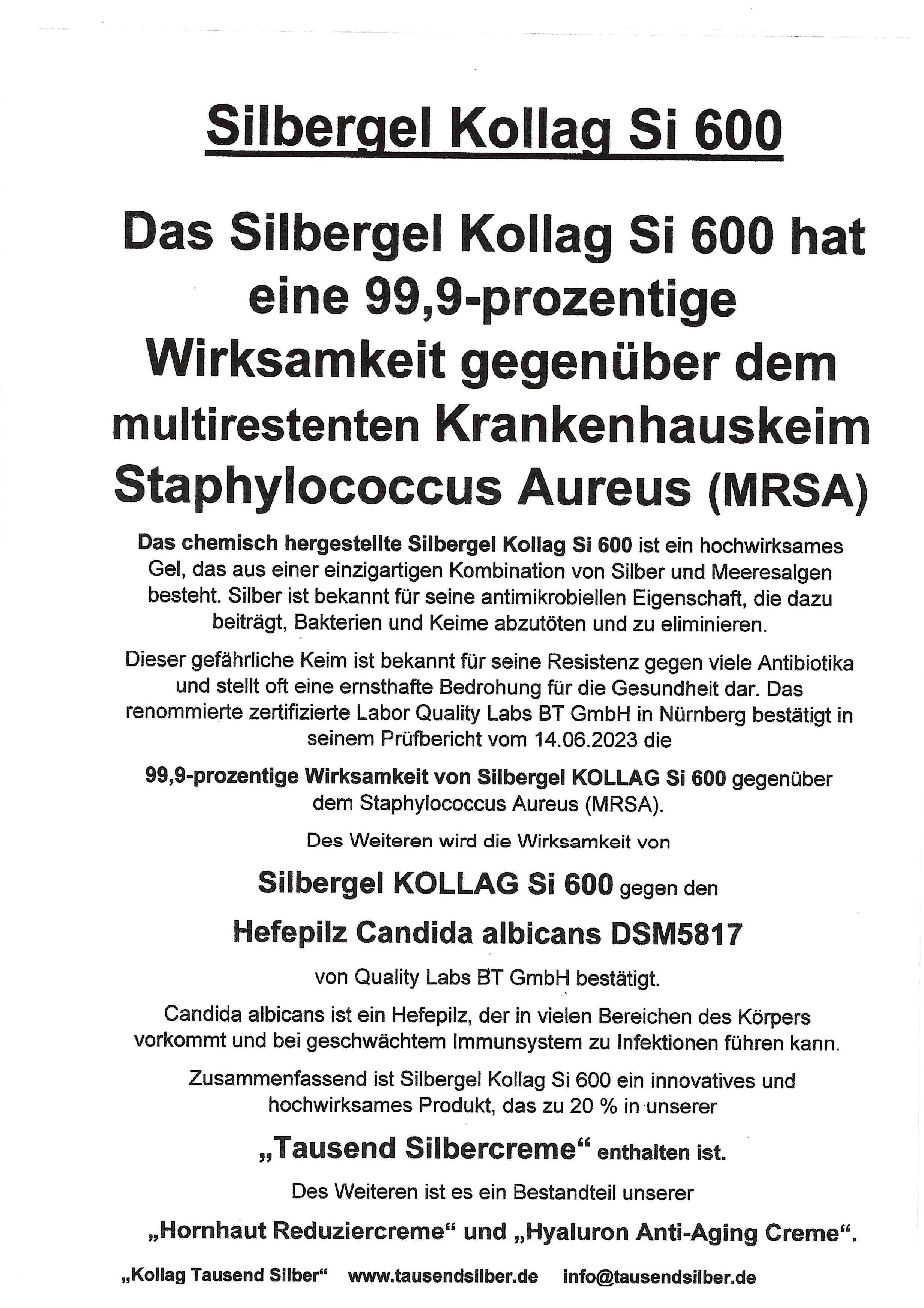 Kolloidales Silberwasser Kollag – geprüftes Gutachten zur höchsten Qualität Gutachten für kolloidales Silberwasser Kollag 300 ppm – geprüfte Qualität und Reinheit