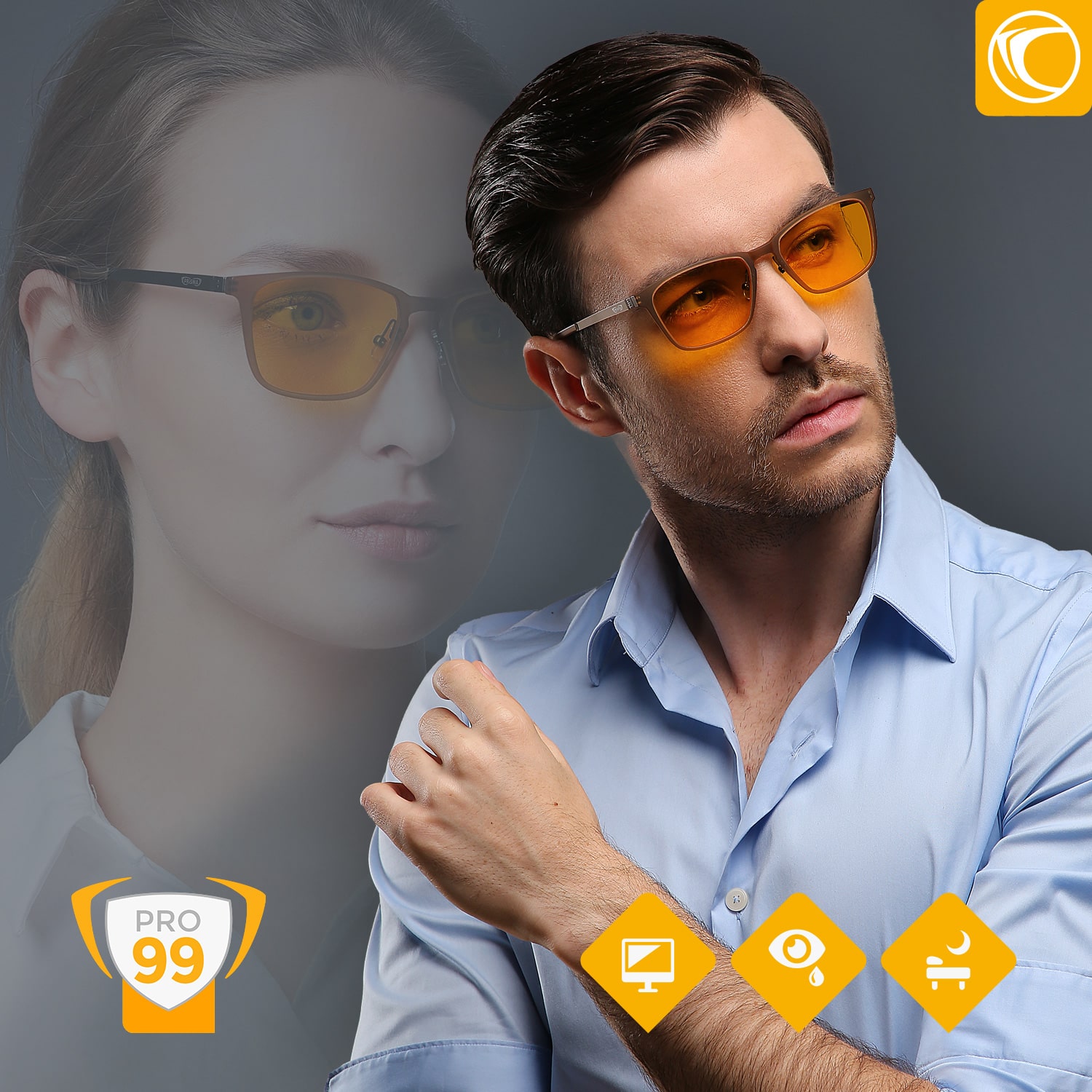 Porträtaufnahme der Frankfurt PRO99 Bildschirmbrille – entspiegelte Gläser für hohen Sehkomfort und Blaulichtschutz