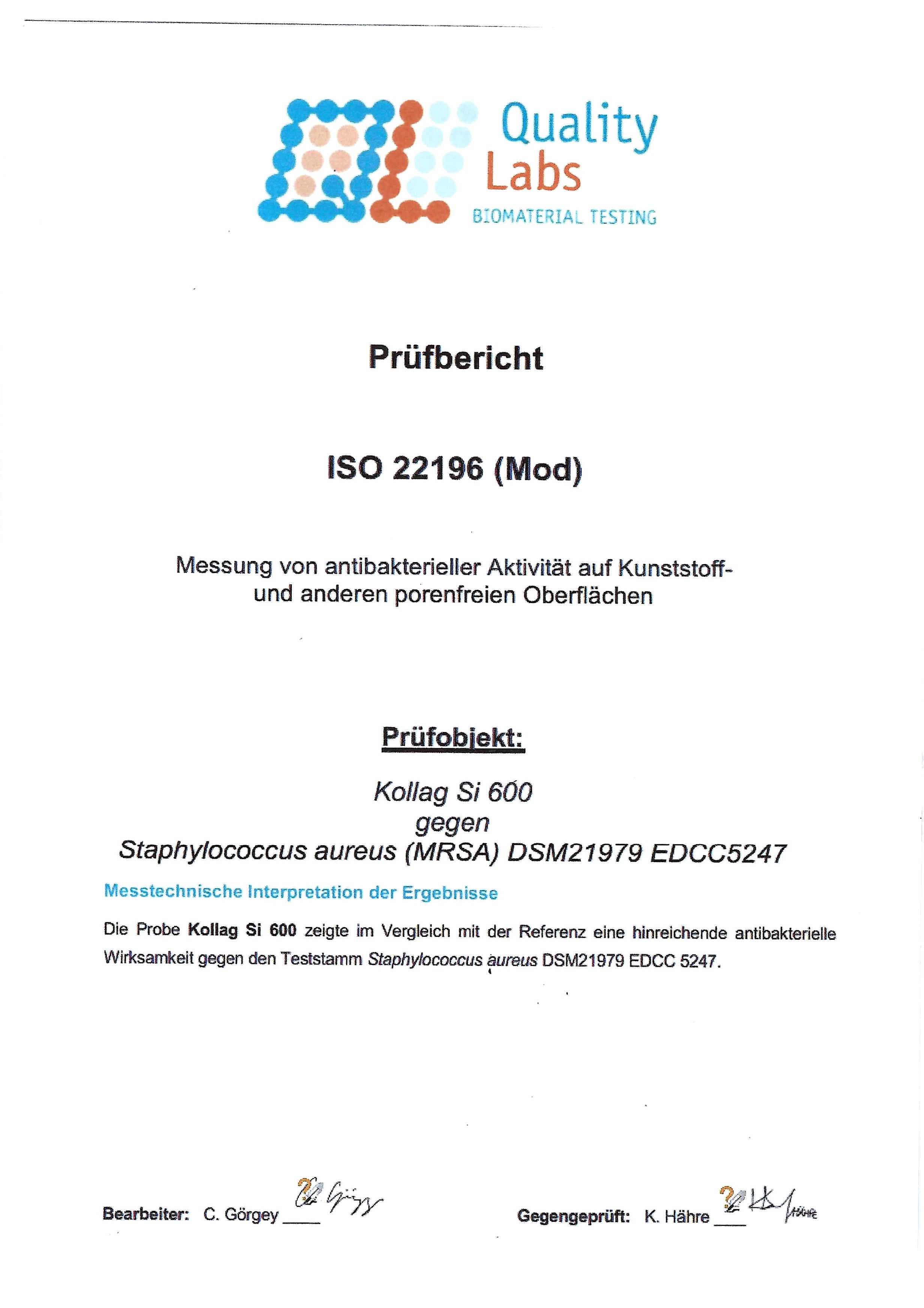 Kolloidales Silber Kollag – offizieller Prüfbericht und Qualitätsnachweis Prüfbericht kolloidales Silber Kollag – Sicherheit, Reinheit und Wirksamkeit bestätigt