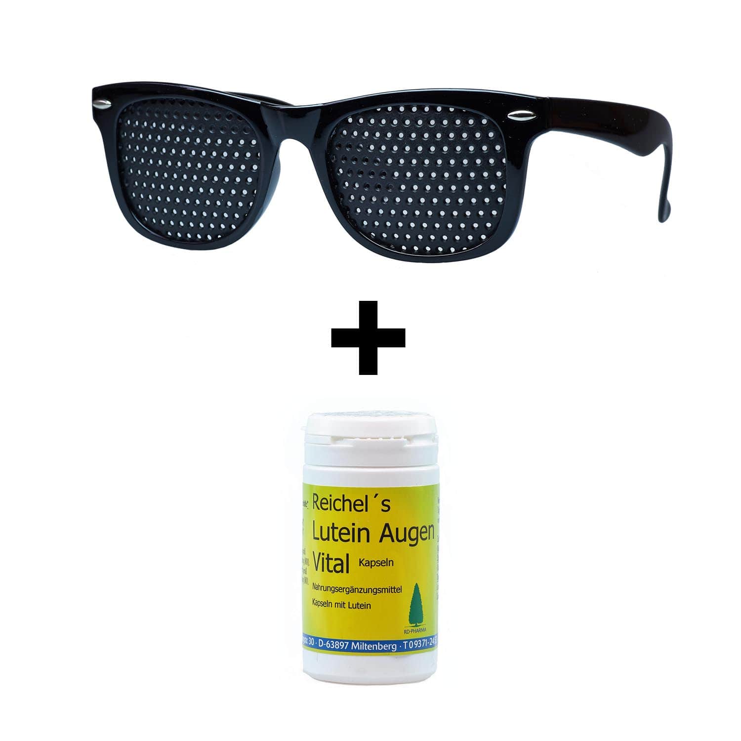 Kaufen Sie Rasterbrille SSG & Lutein AugenVital Kapseln – Ganzheitliches Augentraining und Sehkraft Unterstützung Kombination aus Rasterbrille SSG mit Lochraster und Lutein AugenVital Kapseln von RD Pharma, 60 Stück pro Packung, mit 6 mg Lutein, Vitamin C und E, unterstützt natürliche Sehkraft, stärkt die Augenmuskulatur, wirkt antioxidativ und fördert ganzheitliche