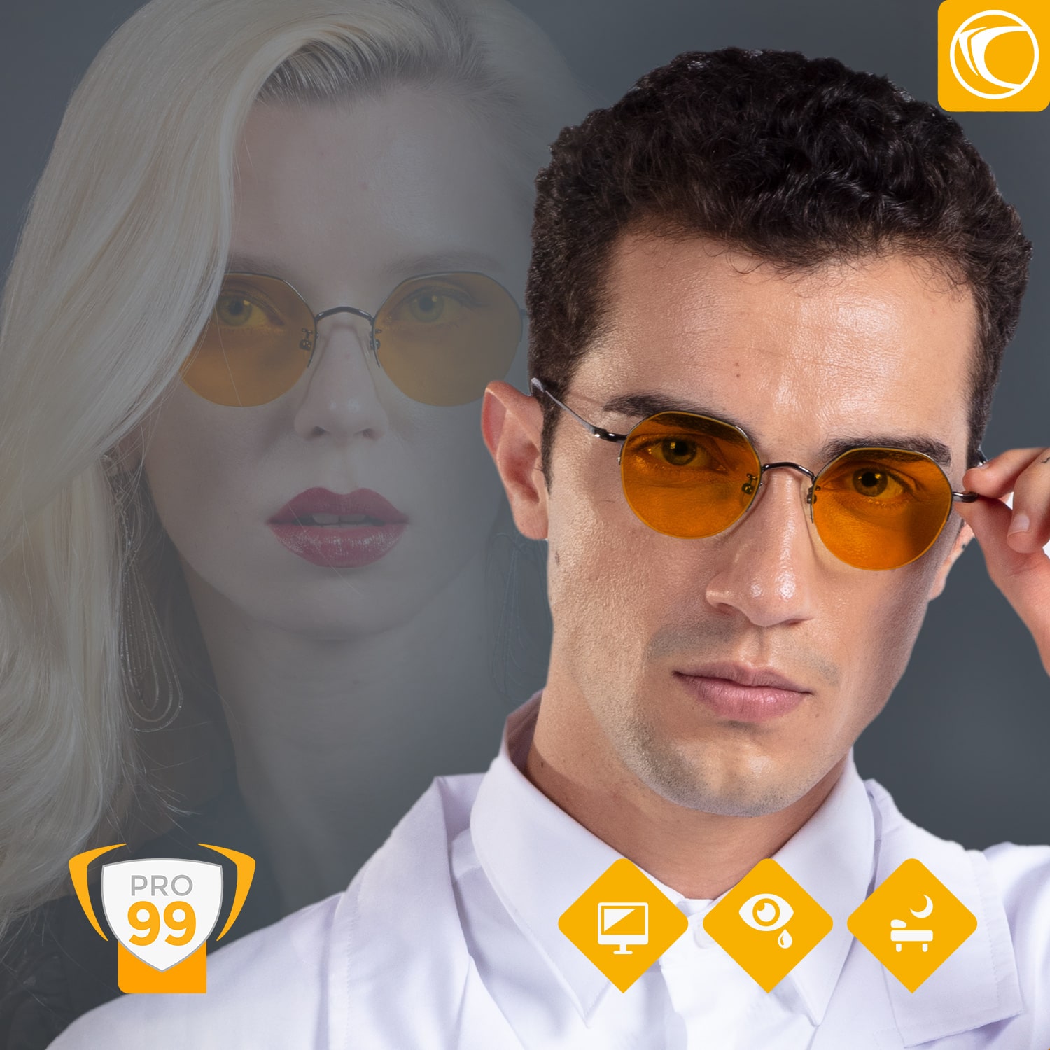 Porträt der LAUTA PRO99 Blaulichtfilter-Brille – elegantes Design mit maximalem Schutz für Abend- und Nachtarbeit