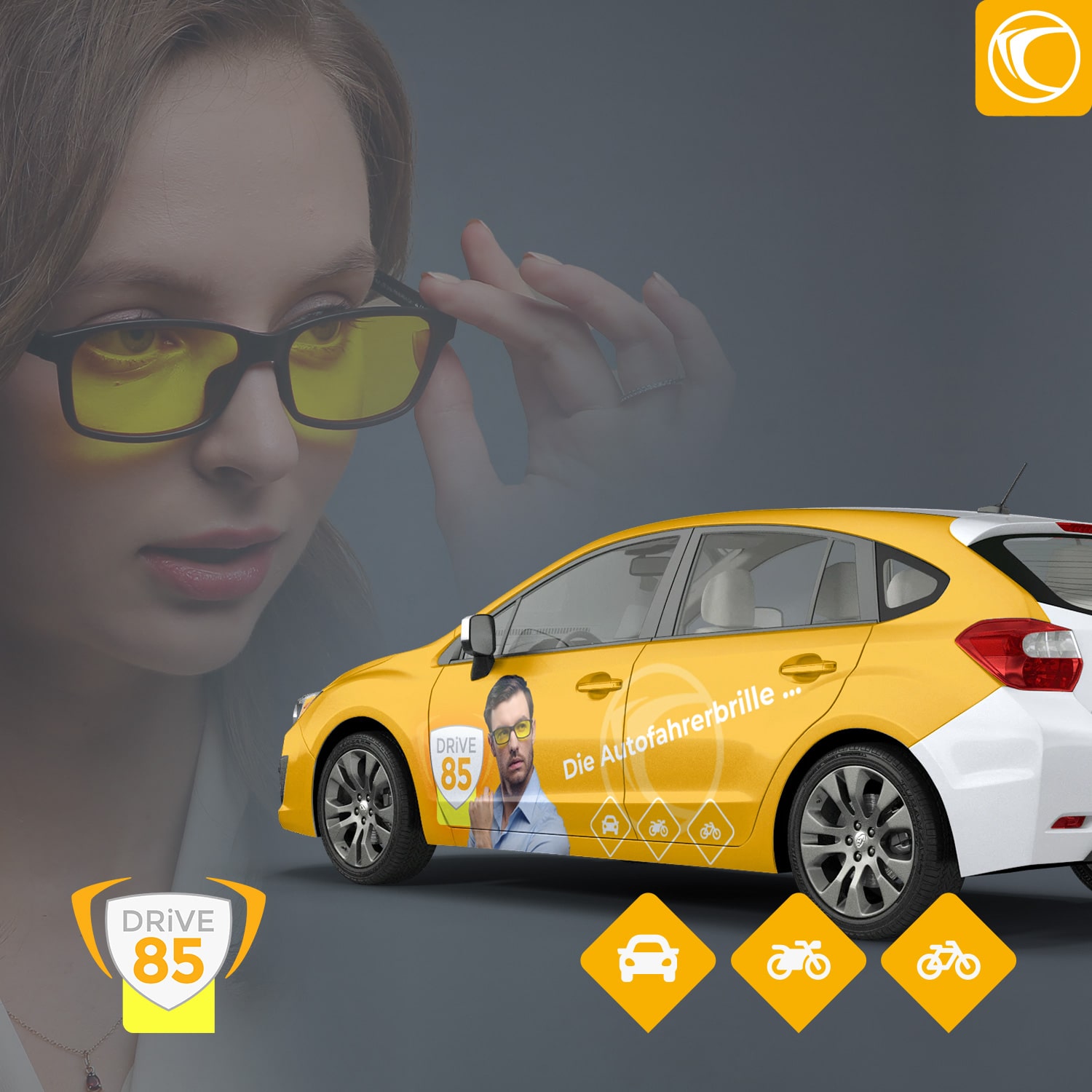 Front view of FREIBURG DRIVE85 driving glasses with yellow-amber anti-reflective lenses