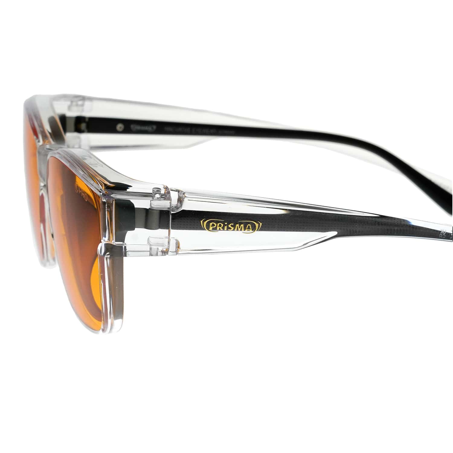 Seitenansicht der PRO99 OVER1 Überziehbrille mit leichtem, stabilem Gestell und UV400-Schutz über einer Korrekturbrille.