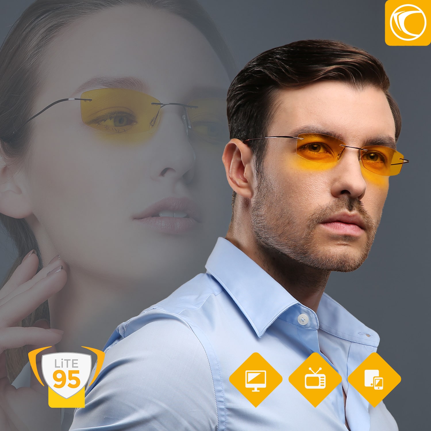 LINDAU LITE95 Blue Light Filter Glasses Portrait – frameless, unisex, elegant everyday look