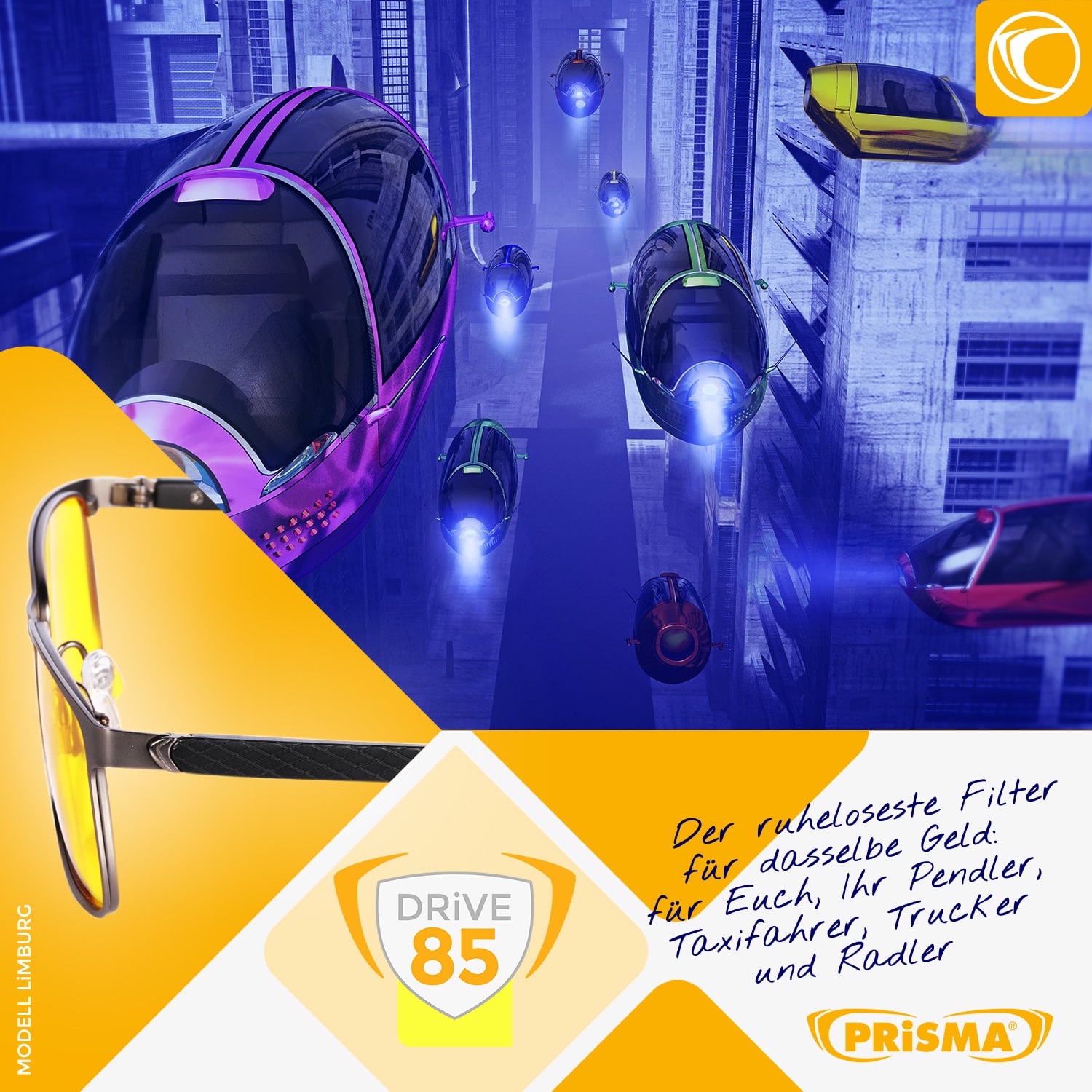 Future-oriented LIMBURG DRIVE85 driving glasses with modern blue light filter for relaxed and safe vision in traffic