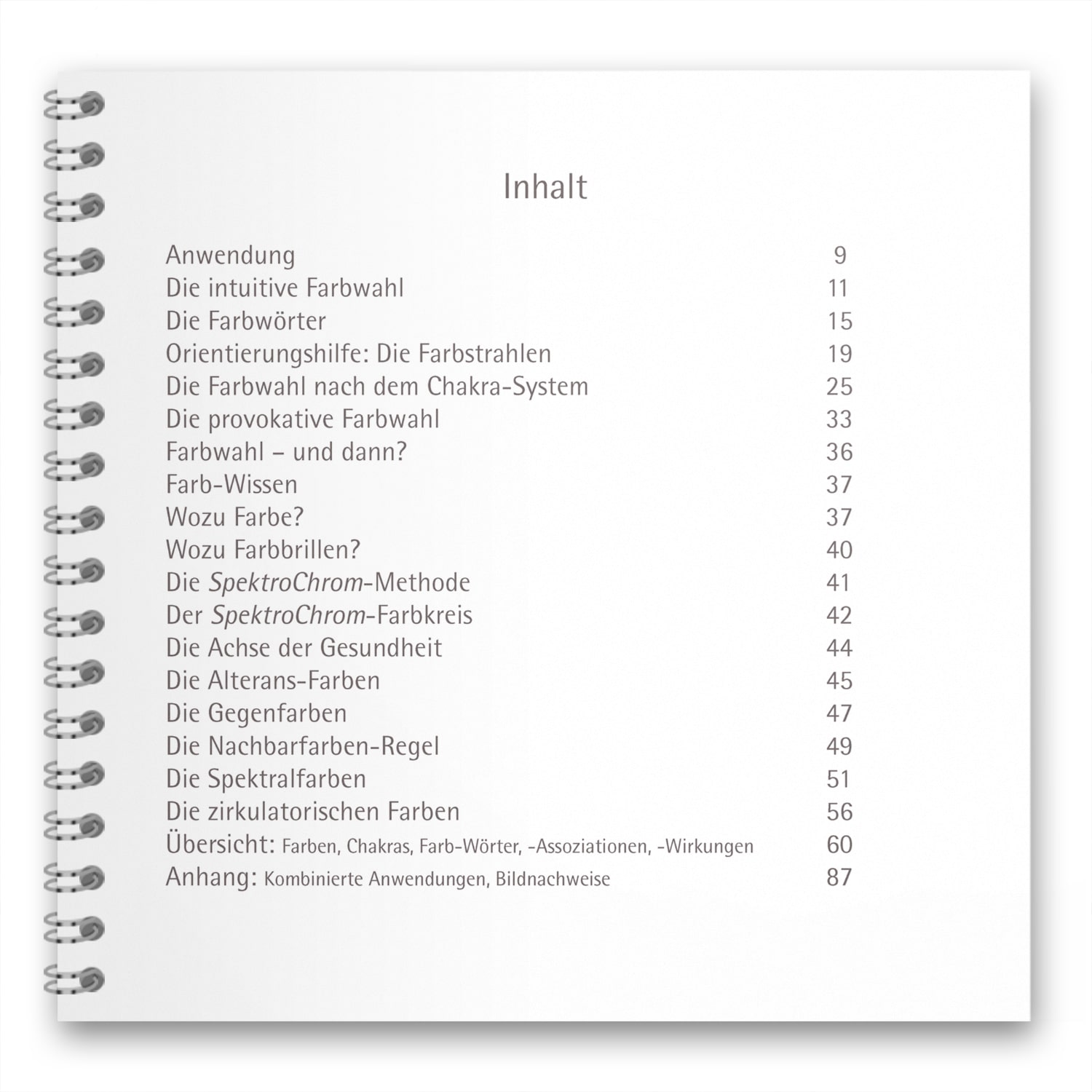 SpektroChrom Buch Farbbrillen Inhaltsverzeichnis